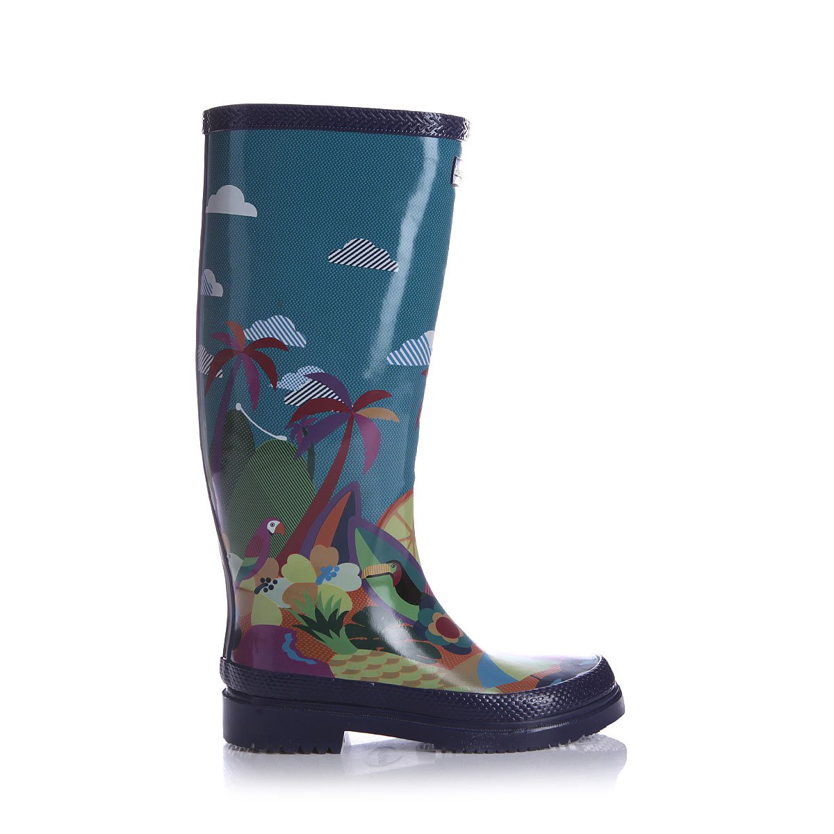 blue and green rain boots